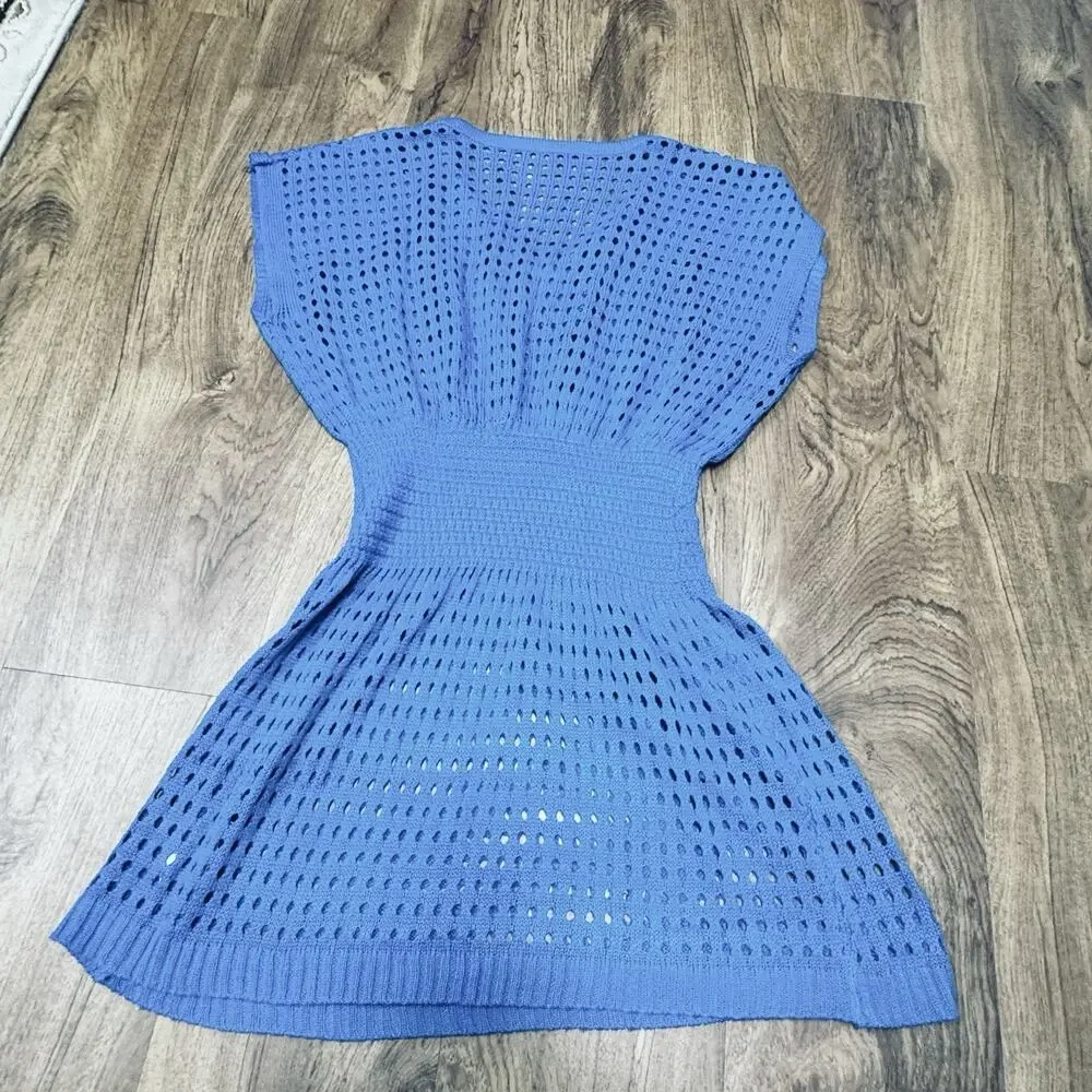 Turquoise Womens Crochet Knit Dress Swim‎ Cover-Up Size Small